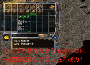 狂龙紫电热血传奇私服新手如何快速获取顶级装备与提升战力? 狂龙紫电热血传奇私服新手如何快速获取顶级装备与提升战力?