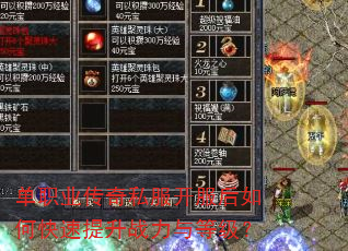 单职业传奇私服开服后如何快速提升战力与等级? 单职业传奇私服开服后如何快速提升战力与等级?