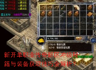 新开单职业传奇新区冲级秘籍与装备获取技巧全解析? 新开单职业传奇新区冲级秘籍与装备获取技巧全解析?